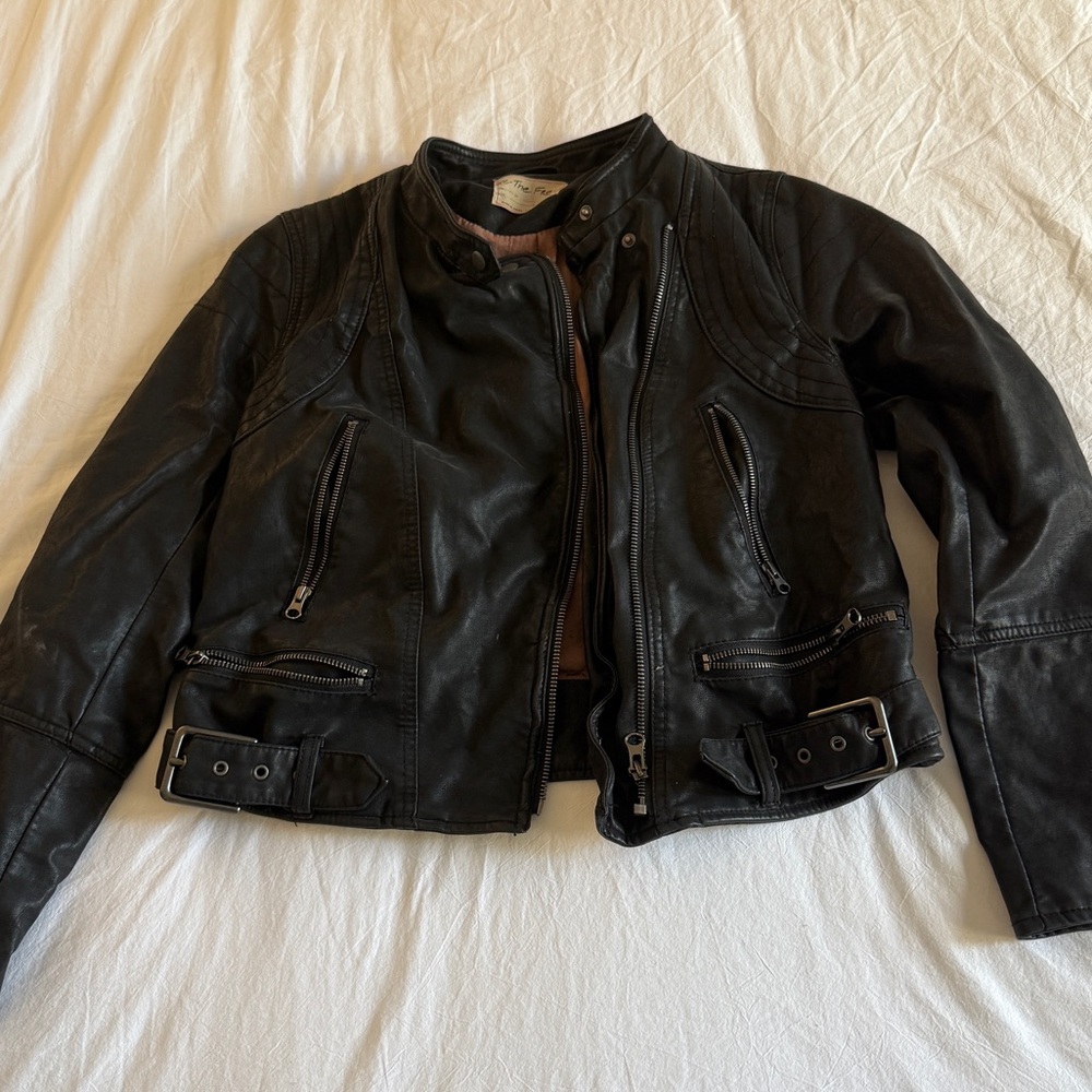 We The Free Black Leather Moto Jacket - Picture 1 of 8